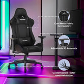 KOZEN Diablo Gaming Chair, Ergonomic Premium Fabric Computer Desk Chair, 180° Recliner Chair, Adjustable Neck & Lumbar Pillow, 3D Adjustable Armrests, Mesh Fabric - Blue (Black)
